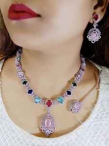 Gargantilla de piedra AD de moda Conjunto de collar de tendencia Mejor conjunto de joyería india de boda para compromiso de boda y Aniversario - Product Image 4