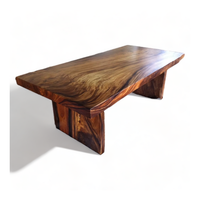 Table à manger moderne convertible et pliable en bois massif avec bord naturel pour la maison et l'hôtellerie