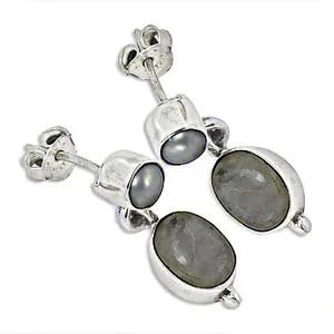 Boucles d'oreilles pendantes en argent 925 avec perle d'eau douce en forme de lune, sertissage clos, style minimaliste, pour femme, à porter au quotidien - Product Image 2