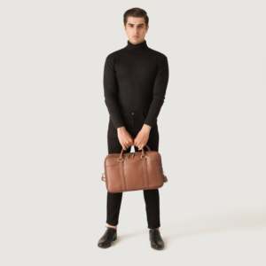 Maletín Clásico de Cuero Genuino Marrón con Cierre de Doble Vía para Hombres - Product Image 2