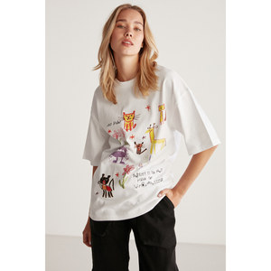 Camiseta GRIMELANGE Millie para Mujer, 100% Algodón Orgánico, Corte Holgado, Estampado y Detalles Bordados - Product Image 2