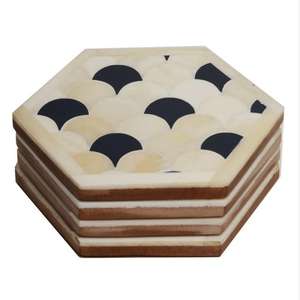 Alfombrillas y almohadillas de fábrica, venta al por mayor, incrustaciones de hueso redondo con soporte, posavasos para taza de té, posavasos hexagonales redondos cuadrados, 4 juegos para bebida de té - Product Image 3