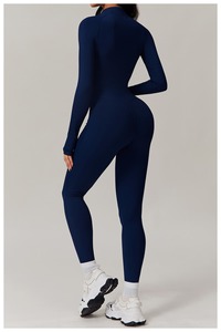 Combinaison de yoga sans couture respirante en polaire personnalisée, une pièce, pour femmes, tenue de sport serrée et chaude, combinaison de course à pied, fermeture éclair, barboteuse - Product Image 3
