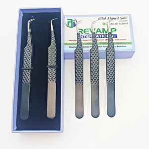 Vente en gros Pince à cils en acier inoxydable à 90 degrés, logo personnalisé, couleur noire, poignée en diamant, micro classique - Product Image 2