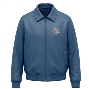 Blouson Bomber Unisexe en Cuir Bleu avec Logo Personnalisé et Broderie sur Tissu Toile – Coupe-Vent Streetwear - Product Image 4