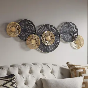 高品质印度设计金属铁激光切割花卉墙艺术金色和黑色客厅卧室装饰家居