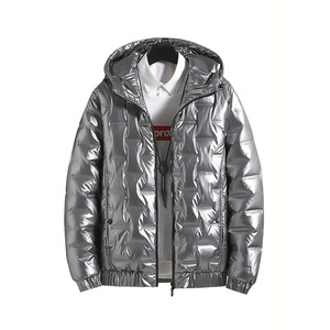 Blouson matelassé décontracté pour homme personnalisé, de haute qualité, à fermeture éclair, à capuche, chaud, épais, brillant, pour l'automne et l'hiver, AFS-PJ-011 - Product Image 4