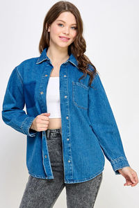 Chaqueta vaquera informal de gran tamaño para mujer con cierre de un solo botón, prendas de vestir lavadas acabadas para damas, servicio OEM - Product Image 4