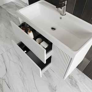 Meuble de salle de bain suspendu Cannes 80 cm blanc mat côtelé - Product Image 3