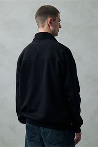 Men's Zip-<b>Top</b> Cotton Polyester Sweatshirt Stand-Up Collar Dropped Shoulder <b>Long</b> Sleeve Loose Fit <b>Black</b> Bland T-Jacket Winter - Product Image 4