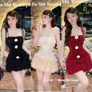 Mini vestido de noche elegante de terciopelo con bordado floral elegante - Product Image 3