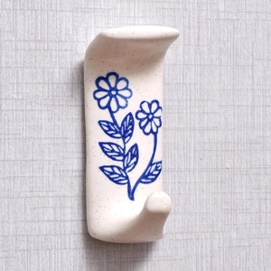 New Arrival Bulk White Adhesive Bathroom Wall Hooks resin <b>Coat</b> Hooks and <b>Hanger</b> Blue Pattern No Drill Wall Hooks - Product Image 4