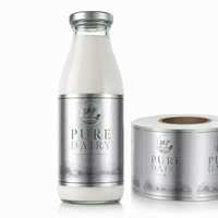 Étiquettes personnalisées en PET argenté pour boissons, autocollants imperméables pour bouteilles de lait et produits laitiers avec impression en relief pour stockage à froid