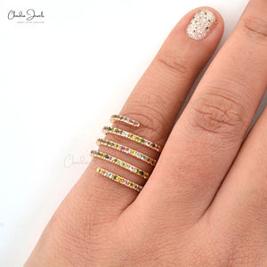Prêt Stock 14k Rose Gold Statement Spring Ring Pave Set 1.5mm Round Cut Multi Tourmaline Bague réglable pour chaque occasion - Product Image 1