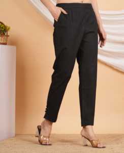 Stretchable <b>Womens</b> <b>Black</b> Lycra <b>Trouser</b> Pants Crafted In Regular Fit For Comfortable Casual Office Travel And Daily Wear Use - Product Image 4