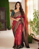 Sari Tradicional Banarasi de Seda Suave con Jacquard, Estilo Lujoso, con Pieza de Blusa Sin Coser, Antra Lifestyle AL-FM-35, para Bodas en India y Pakistán