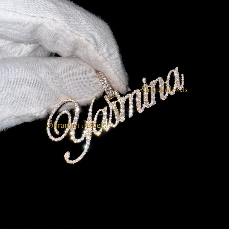 Unisex 1.98 CTS Moissanite Diamond Pendant Necklace with Iced out 925 Silver & Gold Plating Custom Name Letter Charm for Parties