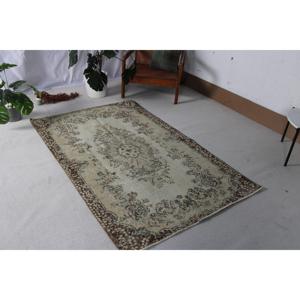 Vintage Rug, 3.8x6.3 ft Accent Rug, <b>Brown</b> Gray <b>Wool</b> Rug - Product Image 1