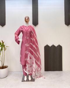 ชุดสูทงานปาร์ตี้ดีไซน์เนอร์ชุดผ้าไหมโรมันปักลายเสื้อและกางเกงผ้าชีฟองพิมพ์ลาย - Product Image 2