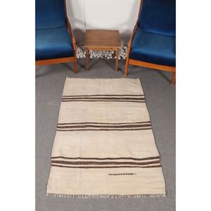Tapis turc, petit tapis vintage 3,4x5,2 pieds, tapis rayé beige brun - Product Image 1