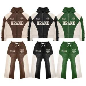 Survêtements à fermeture éclair délavés à l'acide à la mode pour hommes avec logo personnalisé et couleurs Style streetwear Ensembles grande taille Techniques imprimées respirantes - Product Image 1