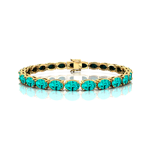 Bracelet chaîne tennis en or 14K et 18K avec pierre précieuse tourmaline Paraiba de laboratoire taille ovale, nouveau bijou fin personnalisé, serti à griffes, design infini - Product Image 1