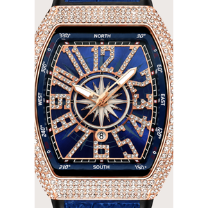Reloj de Lujo para Hombre con Movimiento de Cuarzo Shanghai, Caja Rectangular, Incrustaciones de Diamantes, Correa de Cuero Azul y Oro Rosa, Caja Metálica - Product Image 3