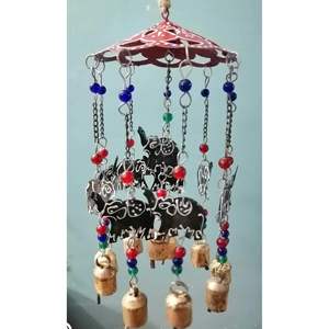 Set of 5 <b>Elephant</b> Design Indoor/Outdoor Wind Chimes with Beads and Bells Mobile Patio Decoration Hanging on Rope Home Ornament - Product Image 5