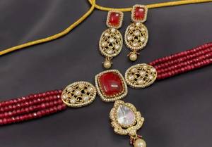 Beautiful Gold Plated Polki <b>Kundan</b> Necklace Set Earrings Fashion Brass Jewellery for Weddings Parties for Anniversary Occasions - Product Image 3