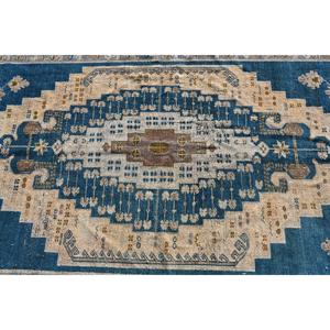 Alfombra Vintage de 5.4x11 pies, Alfombra Turca Grande, Alfombra de Lana a Cuadros Azul y Blanco - Product Image 4