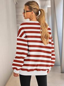 2025 gran oferta tendencia suelta Color sólido algodón/poliéster mujeres camisas rayas sudadera - Product Image 2