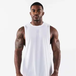 Kustom Logo kualitas tinggi Fashion putih hitam katun pria olahraga Stringer binaraga Singlet kebugaran Gym Tank Top untuk pria
