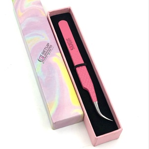 GETUP BROSONS IMPEX Nouvelle pince à épiler incurvée rose avec revêtement en poudre, pointe argentée, poignée diamantée, en acier inoxydable, 10 mm, à dents de scie - Product Image 1