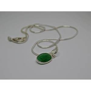 <b>Handmade</b> 925 Sterling Silver Pendant <b>Necklace</b> with Natural Green Emerald Cushion Cut Diamond Elegant Engagement Gift for Women - Product Image 2