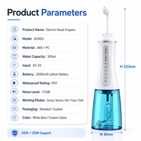 Irrigateur nasal électrique personnalisé 350 ml, nettoyeur de nez sans fil, étanche IPX7, buse rotative à 360°, kit de rinçage nasal rechargeable par USB