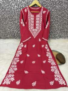 Verano Chikan bordado a mano trabajo Kurti Rayon chikankari bordado indio India Fabricante Mayorista Kurtis mujeres en la India - Product Image 2