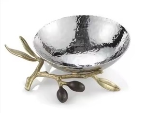 Plato para servir de forma redonda chapado en oro, Frutero de acero completo para uso comercial en el hogar, decoración para servir alimentos, embalaje de cartón para mezclar - Product Image 4