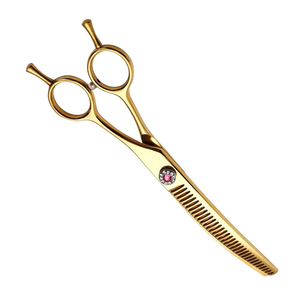 Tijeras de adelgazamiento con revestimiento de oro curvo de acero inoxidable de alto carbono 440c, suministros de peluquería de corte estupendo, tipo de belleza - Product Image 3