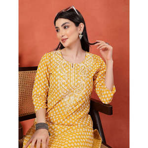 ชุดคุर्ตาผู้หญิงลายดอกไม้ คอวี ผ้าฝ้ายแท้ ระบายอากาศได้ดี ปักลายแบบไม่สมมาตร สไตล์ลำลอง ไซส์ XL ผ้าป๊อปลินผสมไหม - Product Image 6