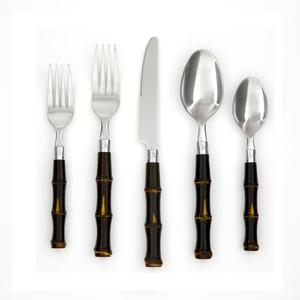 Elegante juego de cubiertos con mango de bambú de acero inoxidable postre hogar cocina restaurante Hotel boda juego de vajilla espejo, acero - Product Image 1