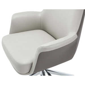 Silla de Oficina Ergonómica Contemporánea de Cuero Sintético en Gris con Acabados Cromados - Product Image 3