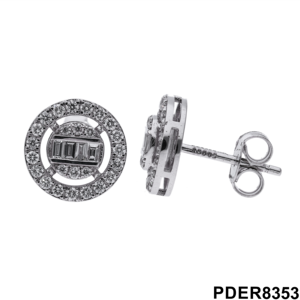 Boucles d'oreilles en or 14 carats pour femmes élégantes et sophistiquées en forme de diamant rond 0.61CTW avec diamants ronds baguettes - Product Image 4