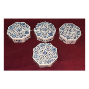 Marbre blanc exclusif le plus beau avec une incrustation de conception de fleurs en nacre de couleur bleue avec boîte à bijoux pour les mariages - Product Image 1