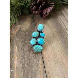 Southwest Fashionable Kingman Turquoise & Sterling Silver <b>Adjustable</b> <b>Ring</b> Made with Stainless Steel and Bezel Setting Gift - Product Image 1