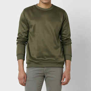 New High Quality Wholesale Men's Olive <b>Green</b> O Neck Sweatshirt Solid Color Casual Custom Cotton Blended Breathable Streatwear - Product Image 5
