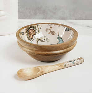 Cuenco de madera con estampado esmaltado, cuenco para servir aperitivos, diseño moderno, cuenco de madera reutilizable con logotipo personalizado impreso con flores - Product Image 3