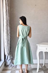 Vintage dulce al por mayor de las mujeres sin mangas de cuello redondo suelto de algodón de lino de color sólido de los fabricantes Casual cuello redondo lazo en la espalda - Product Image 3