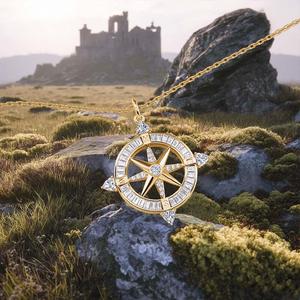 Jeulia Rhodium Plated Sterling Silver <b>Compass</b> Pendant <b>Necklace</b> with Zircon Pearl Diamond Accents - Product Image 5