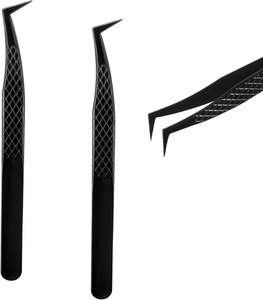 Pinzas para Pestañas de Acero Inoxidable de Alta Calidad con Logotipo Personalizado de Diseño Gratuito, Color Negro, Marca Privada - Product Image 2