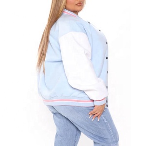 Vestes universitaires pour femmes OEM avec manches en cuir brodé en polyester et laine, veste de baseball boutonnée, veste d'hiver - Product Image 2